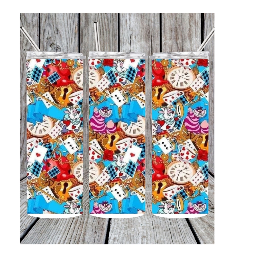 Colorful Alice in Wonderland Themed Tumbler